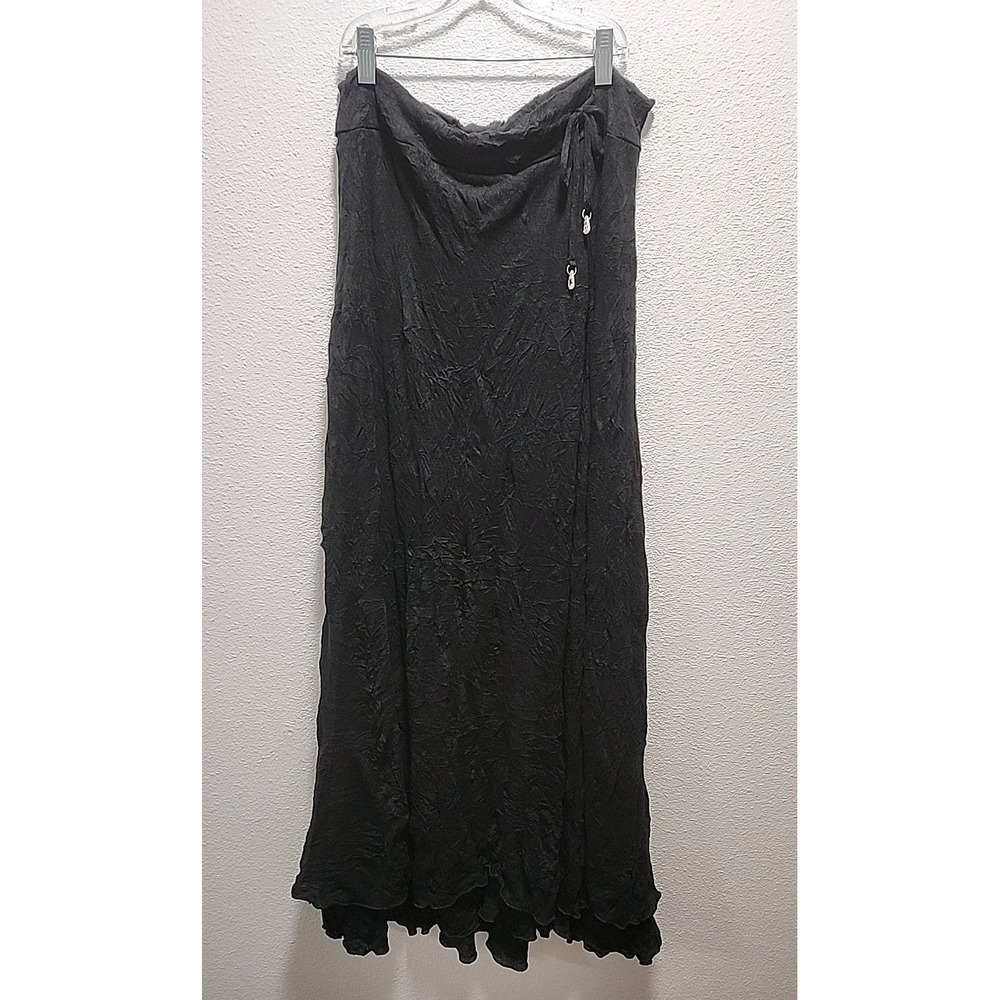 Women's Letarte Crinkle Lined Maxi Skirt Black Large‎ 100% Acrylic Made In USA